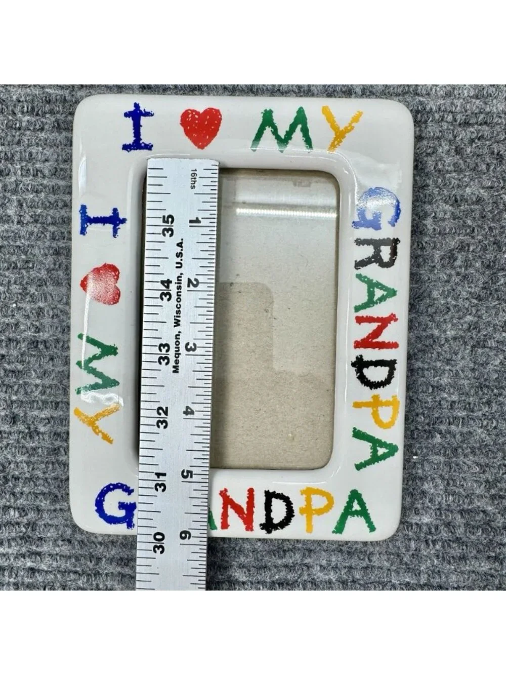 I Love My Grandpa Ceramic Picture Frame Heart Crayon Vintage 3.5” X 5” White 90s